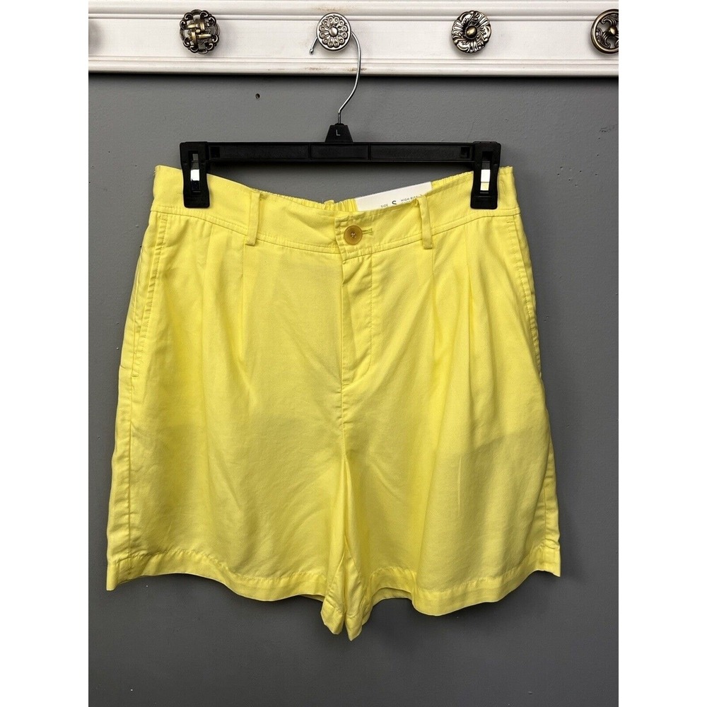 Loft Outlet Shorts Womens S Yellow High Rise Pleated Lyocell Elastic Back 6"